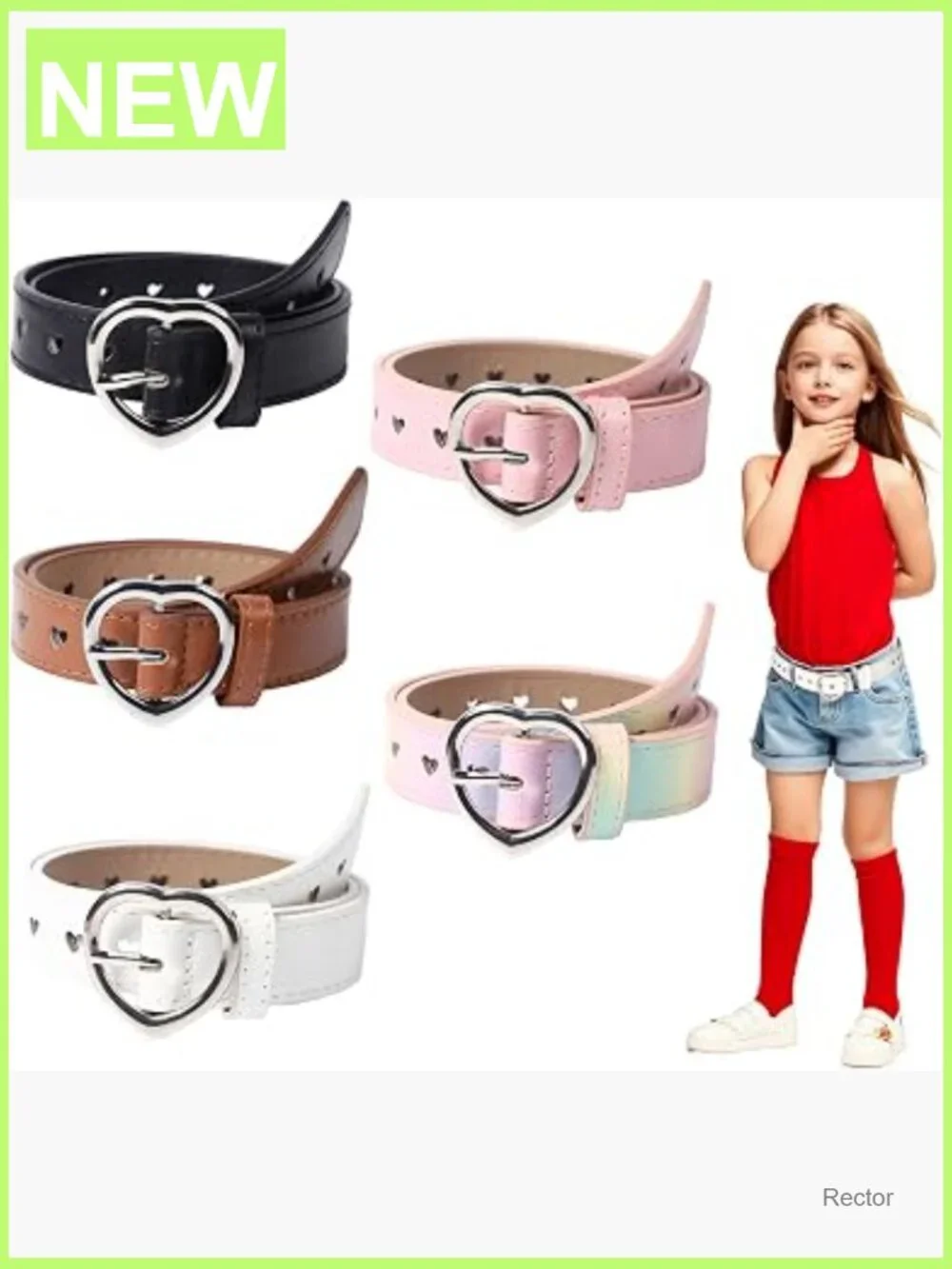 5 Pcs Girls Heart Shape Belt Metal Buckle Elastic Stretch Adjustable Waist Belt